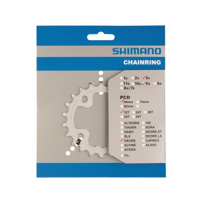 SHIMANO Kettenblatt Deore FCM510 22 Zähne | silber | Lochkreis: 64 mm