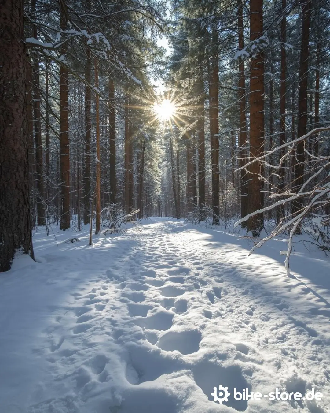 Frau geht Winterspaziergang im verschneiten Wald – KEEP YOU FIT